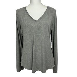 WHITE HOUSE BLACK MARKET Women’s Pullover V-Neck Top Sz Large Gray Stretch LS